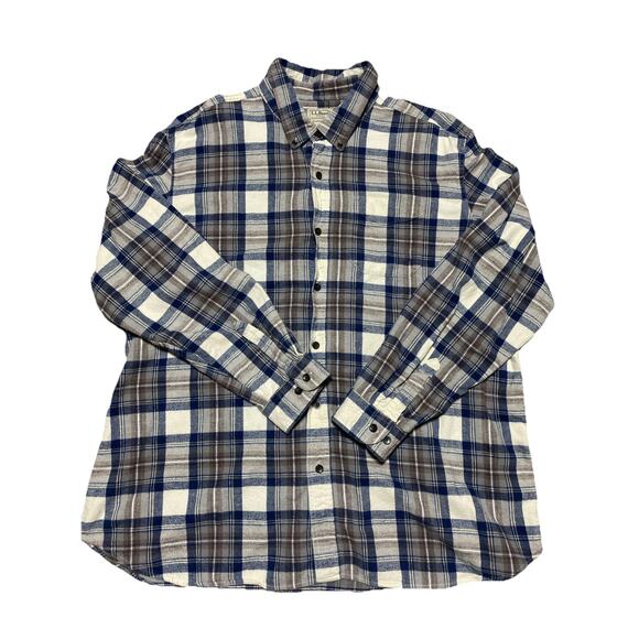 LL Bean Shirt Mens XXL Blue Flannel Plaid Traditional Fit Outdoors Grunge 2XL - Picture 1 of 6